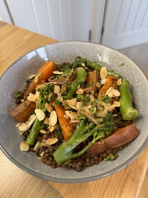 Broccoli, Sweet Potato & Lentil Buddha With Pesto Sauce  at Grubby in East London