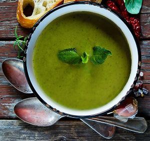 seasonal organic vegan and gluten free pea and mint soup at Active Wellness Cafe in Manchester