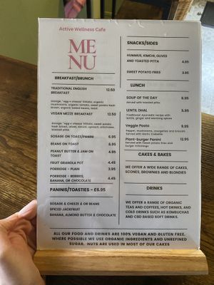 Menu  at Active Wellness Cafe in Manchester