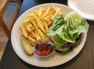 Impossible buger letus style with fries at Rad Radish in San Francisco