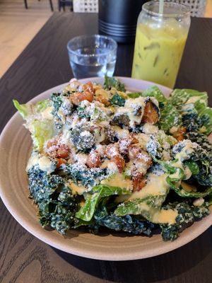 Kale Caesar Salad and Golden Milk Latte at Rad Radish in San Francisco