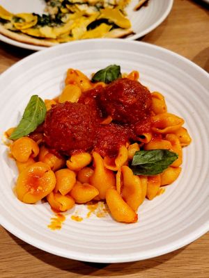 Orecchiette & meatballs arabbiata at Rad Radish in San Francisco