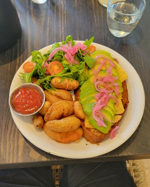 Avo toast add potatoes at Rad Radish in San Francisco