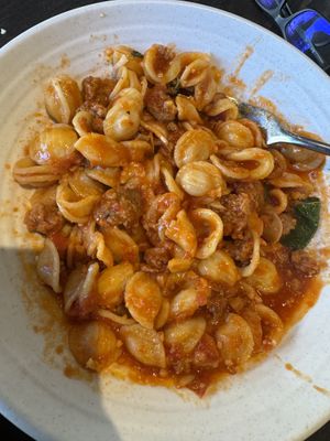Orecchiette & Spicy Sausage Arrabbiata mixed up  at Rad Radish in San Francisco