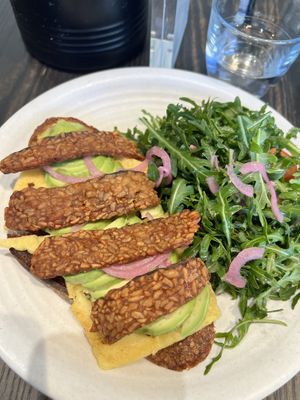 Avocado toast with tempeh baconn  at Rad Radish in San Francisco