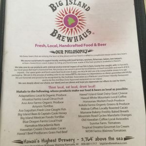 pic of menu at Big Island Brewhaus in Waimea