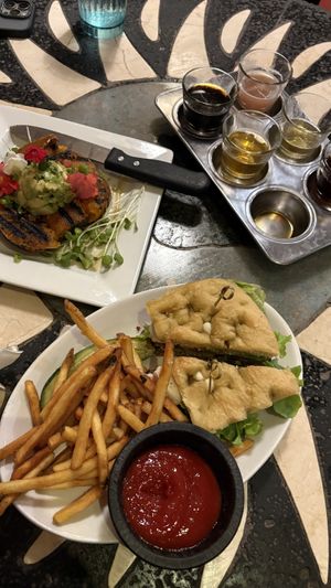 Roasted kabocha - upper left Falafel sandwich bottom   at Big Island Brewhaus in Waimea