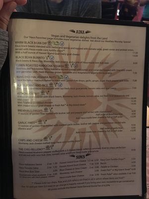 Vegan, vegetarian and gluten free clearly labeled  at Big Island Brewhaus in Waimea