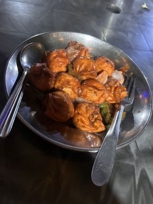 Spicy mushroom momos - delicious!  at Sabal Khaja Ghar in Kathmandu