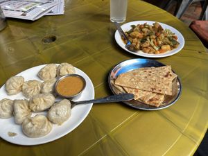 Vegan mixed vegetable curry, garlic bread and mixed vegan momos (without the paneer ones)  at Sabal Khaja Ghar in Kathmandu