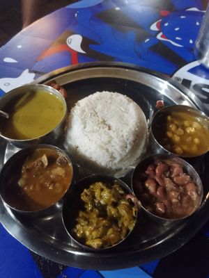 Nepali thali set with mushroom curry at Sabal Khaja Ghar in Kathmandu