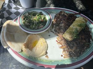 Veggie sampler plate (lentil soup is also included)    at Nunu's Mediterranean Cafe and Market in Oklahoma City
