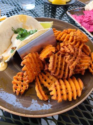 Classic taco with sweet fries at Sunspot in Knoxville