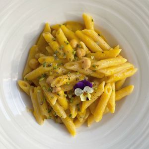 Penne alla crema di zucca e pistacchi  at La Rotonda in Tirano