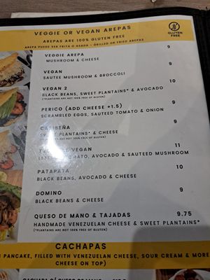 Vegan and vegetarian options on the menu. Vegan 2 and Tropical Vegan arepas. at Rica Arepa in Chicago