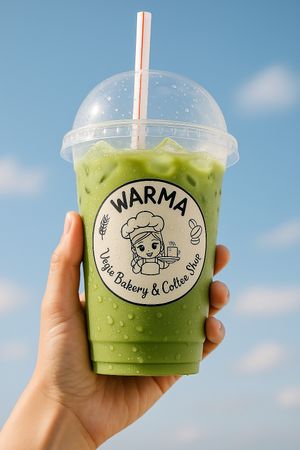 Iced Matcha, optional plant-based milk (oat milk) - blend coffee from Origin Flores. Warma Vegie Bakery and Coffee Shop Ubud Bali 
 at WARMA - Vegie Bakery & Coffee Shop in Ubud