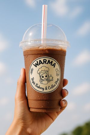 Iced Chocolate, optional plant-based milk (oat milk) - blend coffee from Origin Flores. Warma Vegie Bakery and Coffee Shop Ubud Bali 
 at WARMA - Vegie Bakery & Coffee Shop in Ubud