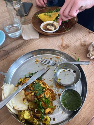 Indian Breakfast and Banh Xeo (halfway finished because no one can stop me when they put this in front of me) at Momo Wholefood in Newcastle