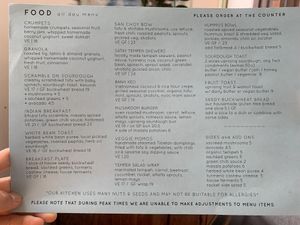 Food Menu  at Momo Wholefood in Newcastle