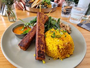 Locally make tempeh satay sticks at Momo Wholefood in Newcastle