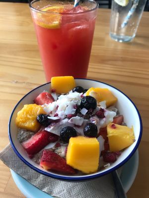 Chia pudding and Summer Juice blend at Momo Wholefood in Newcastle