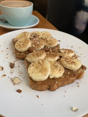 Banana Almond Toast at Momo Wholefood in Newcastle