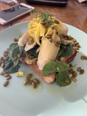Artichoke toast. Really good! at Momo Wholefood in Newcastle