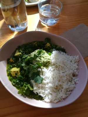 Daily special green curry at Momo Wholefood in Newcastle