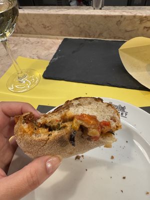 Vegan ciabatta. Good but would pass next time. The bread wasn’t warm  at Time Out Market in Lisbon