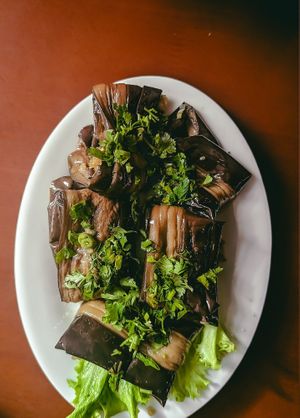 Eggplant with garlic at Khinkali House in Tbilisi