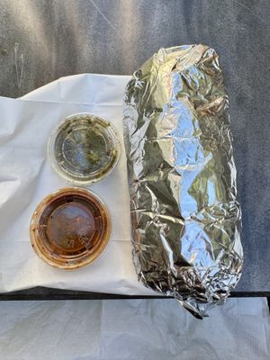 #2 Vegan Burrito w/ Soya Pastor. Came with red and green salsas  at Super Cucas in Santa Barbara