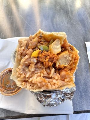 Inside the vegan burrito w/ soya pastor  at Super Cucas in Santa Barbara