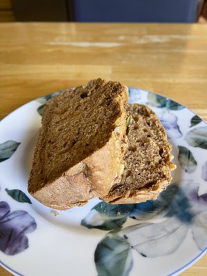 Fresh and moist pumpkin bread with walnuts and raisins   at Natural Blend in Brooklyn