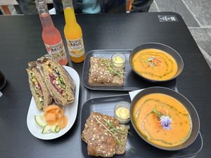 soup of the day and vegan sandwiches  at Tre Stuer in Haugesund