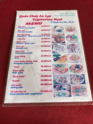 Menu   at Quan An Lạc Vegetarian Food in Quang Nam