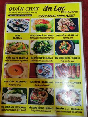 menu card at Quan An Lạc Vegetarian Food in Quang Nam