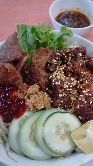 The best local vegan Cao Lau in town, yum! at Quan An Lạc Vegetarian Food in Quang Nam