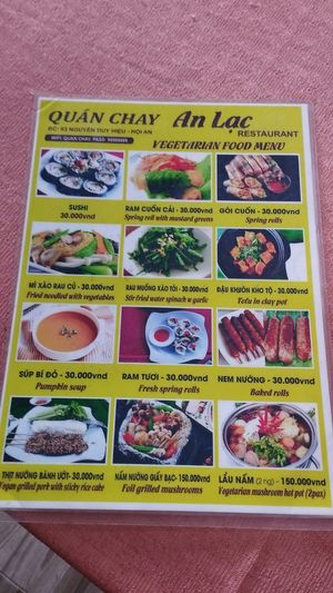 Most of the dishes are 30,000VND, but some fancy dishes are more expensive. at Quan An Lạc Vegetarian Food in Quang Nam