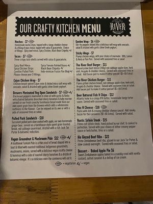 menu   at The River Brewery in Victoria Falls