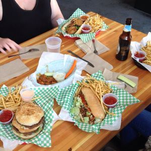 Big Wac, Buffalo Wings, Original G Po'Boy, a special, root beer (in the bottle) at Green New American Vegetarian in Phoenix