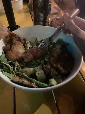 Three fighting artichoke as a salad with double mock blackened chik’n (half eaten, sorry)   at Green New American Vegetarian in Phoenix