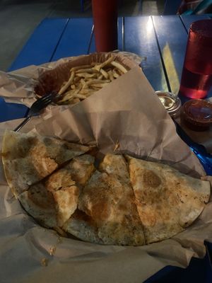 Thyme Fries and Vegan Chick’n’ Quesadilla 😛  at Green New American Vegetarian in Phoenix