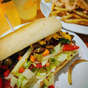 Chicago cheese steak and animal fries at Green New American Vegetarian in Phoenix