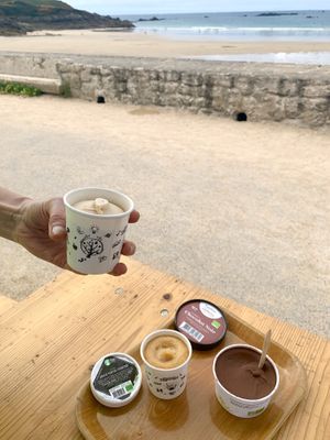 Ice cream with a view. The peanut butter is the best I have ever had!   at Petite Nature in Saint-lunaire