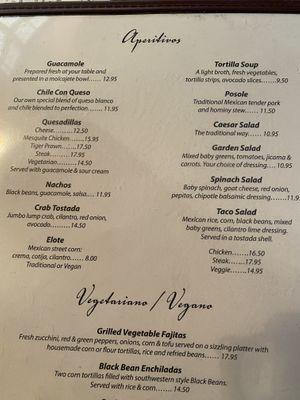 Menu  at Gabriel's in Santa Fe