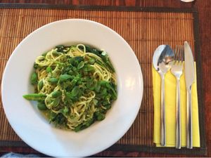 Spaghetti with pesto and green vegetables at The Bean Inn in St Ives
