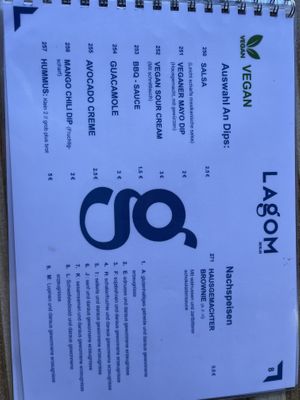 Vegan Menu Card (Dips and Desserts)  at Lagom in Berlin