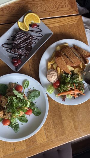 Vegan schnitzel, brownie, risotto   at Lagom in Berlin