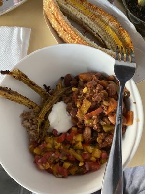Bowl with beans and corn ribs  at 2022_place - Pop Up in Yerevan