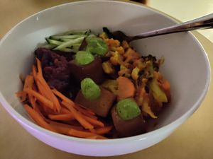 Bowl with tofu and curried veg at 2022_place - Pop Up in Yerevan